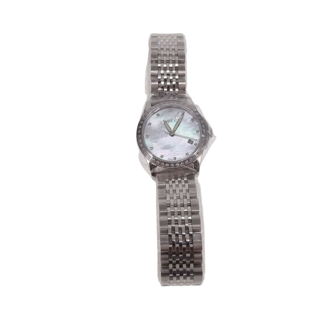 Gucci G-Timeless Steel Watch 29mm With Mother Of Pearl Dial And Strass