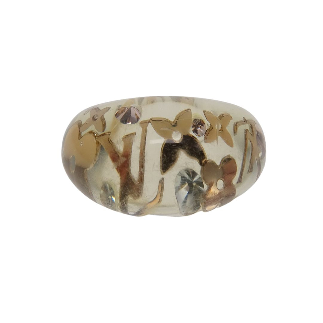 Louis Vuitton Monogram Inclusion Ring Clear Resin/Gold (size 54 - M)