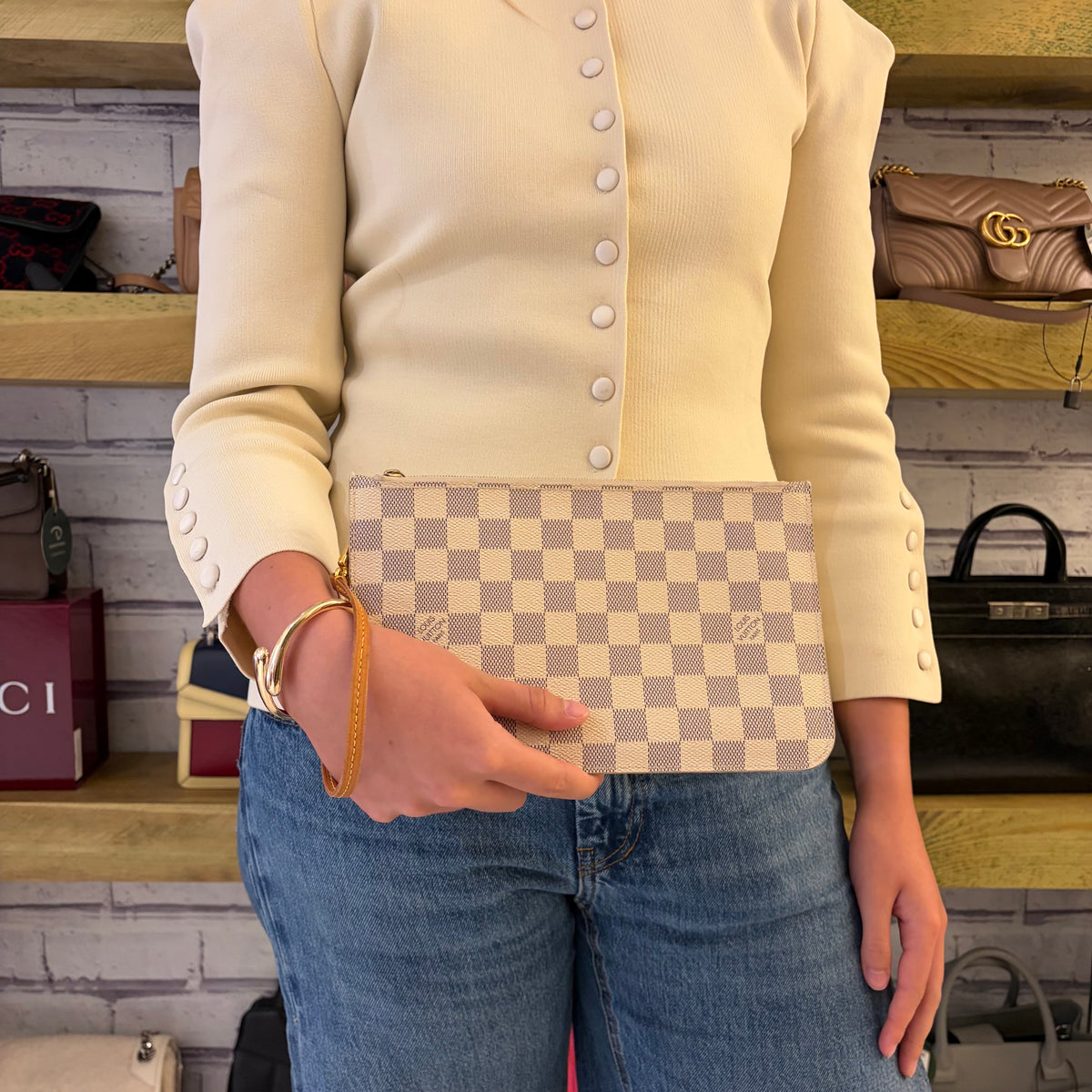 Louis Vuitton Neverfull Pochette Classic Damier Azur FL0149 - 2019