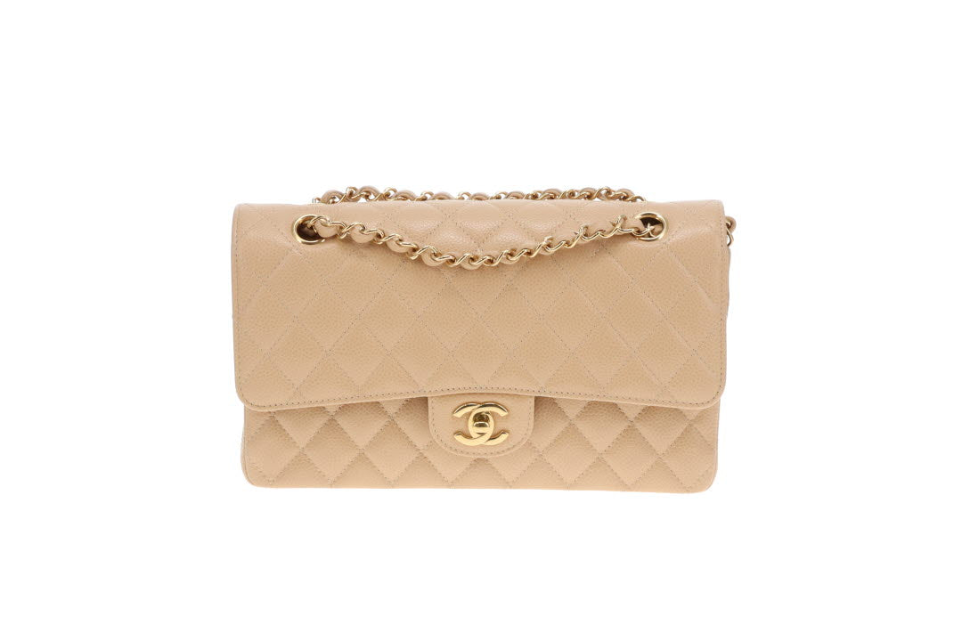 Chanel Classic Double Flap Beige Caviar With Gold Hardware 2023