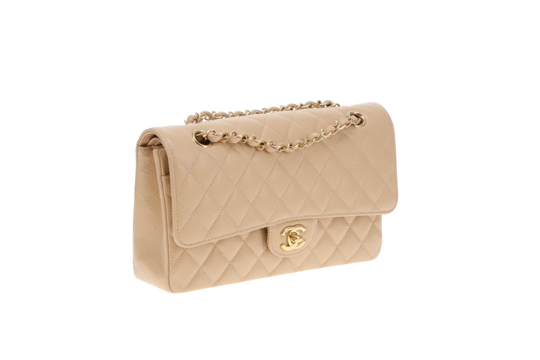 Chanel Classic Double Flap Beige Caviar With Gold Hardware 2023