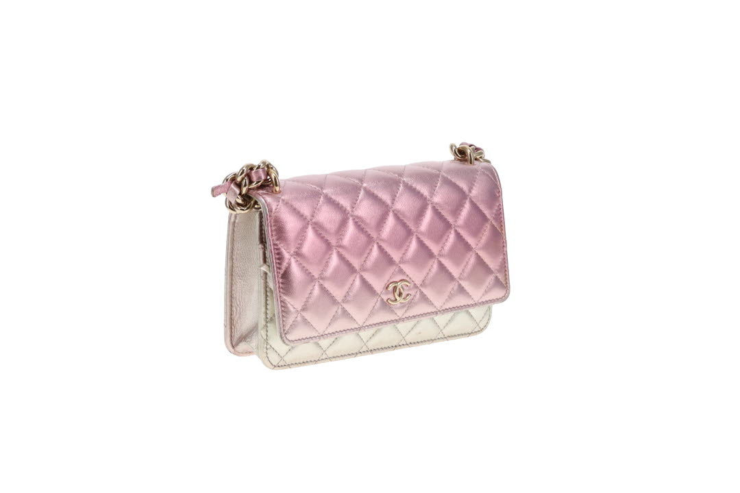 Chanel Wallet on Chain Pink Gradient Iridescent with Chunky Chain (NFID)