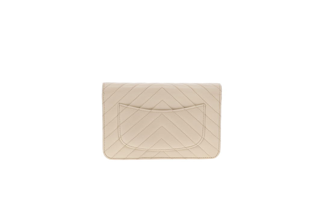 Chanel Wallet On Chain In Ivory Chevron Calfskin