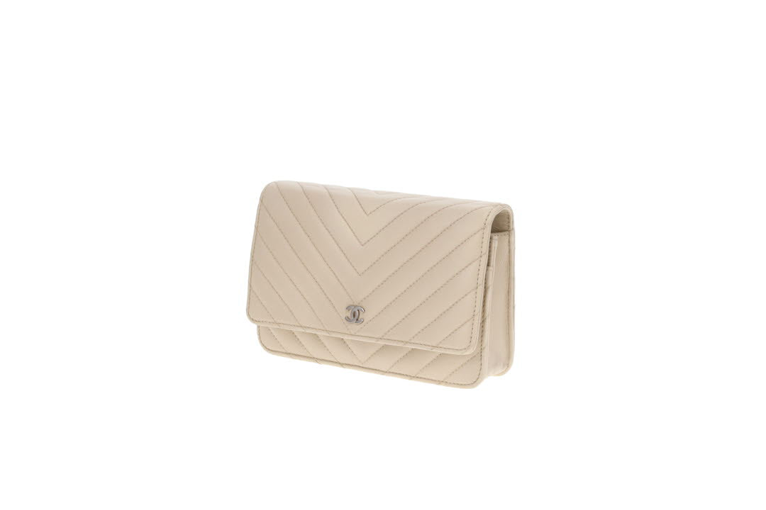 Chanel Wallet On Chain In Ivory Chevron Calfskin