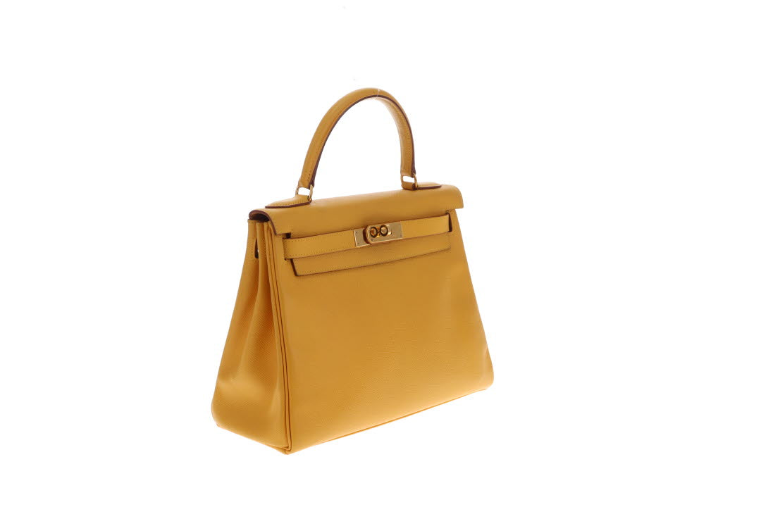 Hermes Kelly 28 Retourne Jaune Ambre Courcheval GHW 1997