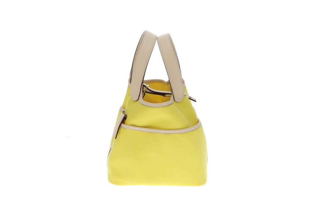 Hermes Picotin Cargo Lock 18 In Jaune Citron & Nata Swift & Toile Canvas