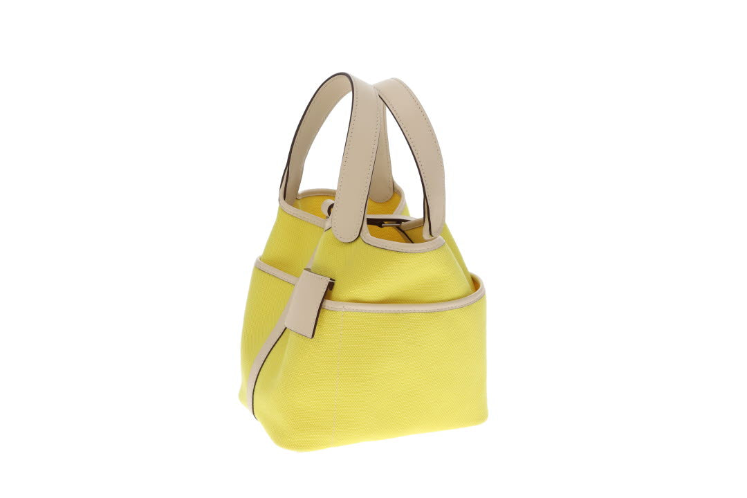 Hermes Picotin Cargo Lock 18 In Jaune Citron & Nata Swift & Toile Canvas