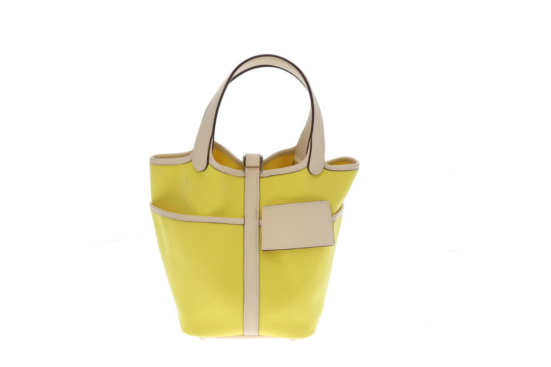 Hermes Picotin Cargo Lock 18 In Jaune Citron & Nata Swift & Toile Canvas