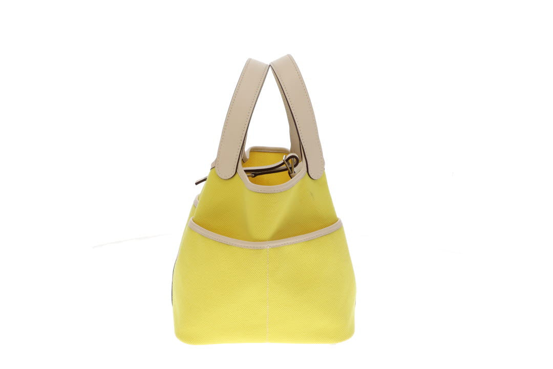 Hermes Picotin Cargo Lock 18 In Jaune Citron & Nata Swift & Toile Canvas