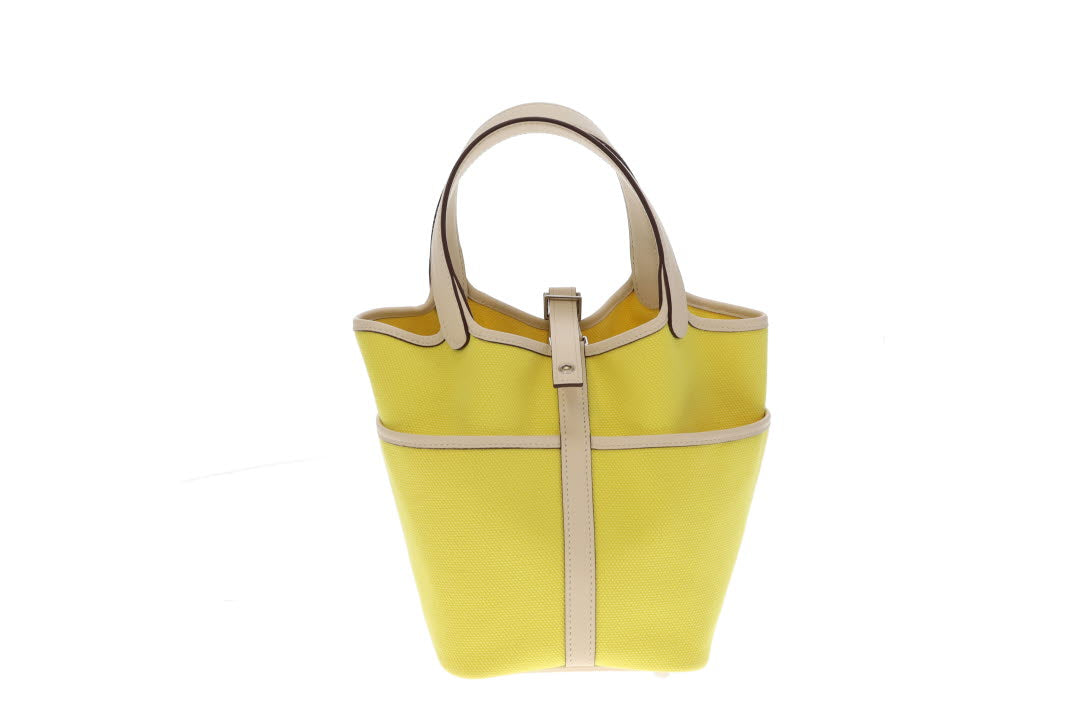 Hermes Picotin Cargo Lock 18 In Jaune Citron & Nata Swift & Toile Canvas
