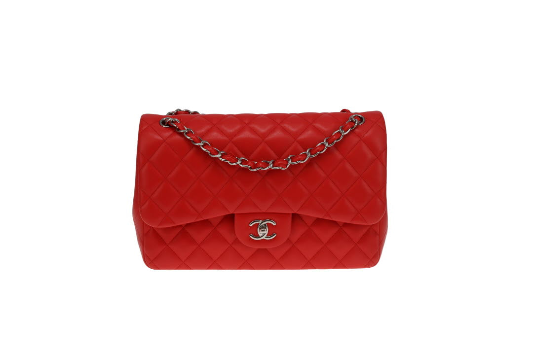 Chanel Classic Jumbo Double Flap Red Lambskin With Silver Hardware 2016/17