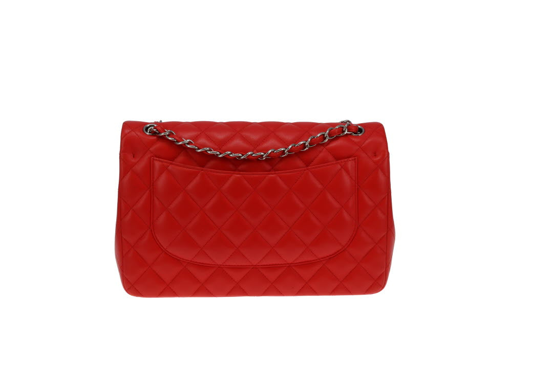 Chanel Classic Jumbo Double Flap Red Lambskin With Silver Hardware 2016/17
