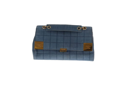 Chanel Denim Flap Bag In Square Quilt & Gold Hardware Vintage
