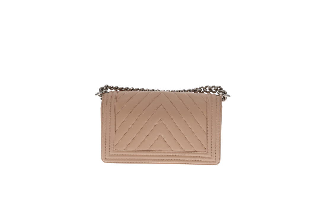 Chanel Boy Bag New Medium Beige Chevron With Silver Hardware 2016