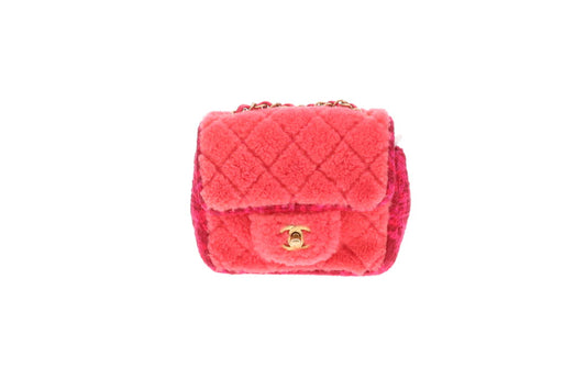 Chanel Classic Mini Square Pink Shearling and Tweed 2020