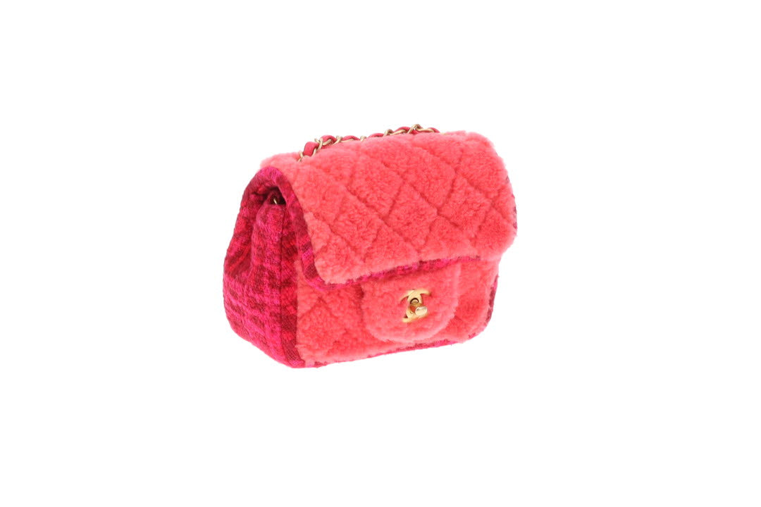 Chanel Classic Mini Square Pink Shearling and Tweed 2020
