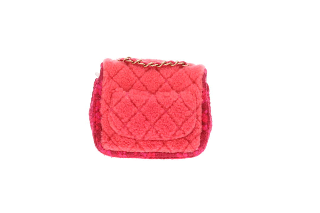 Chanel Classic Mini Square Pink Shearling and Tweed 2020