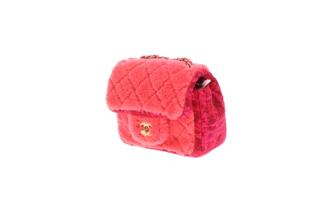 Chanel Classic Mini Square Pink Shearling and Tweed 2020