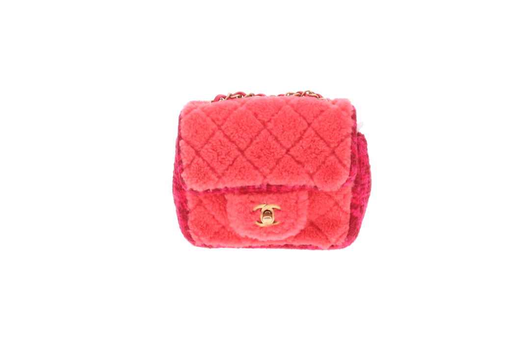 Chanel Classic Mini Square Pink Shearling and Tweed 2020