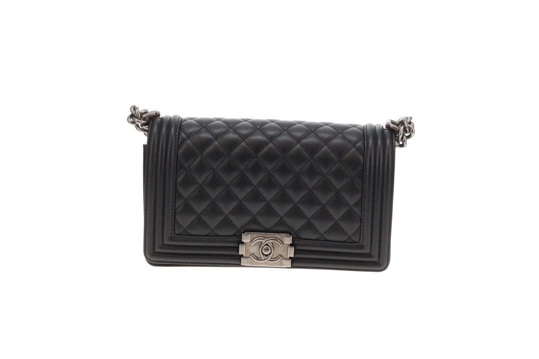 Chanel Boy Bag Medium Black with Ruthenium HW (NFID)