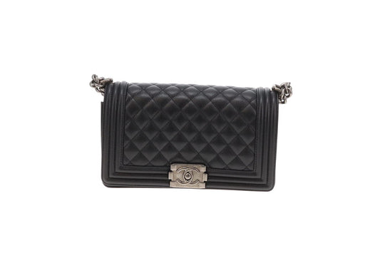 Chanel Boy Bag Medium Black with Ruthenium HW (NFID)