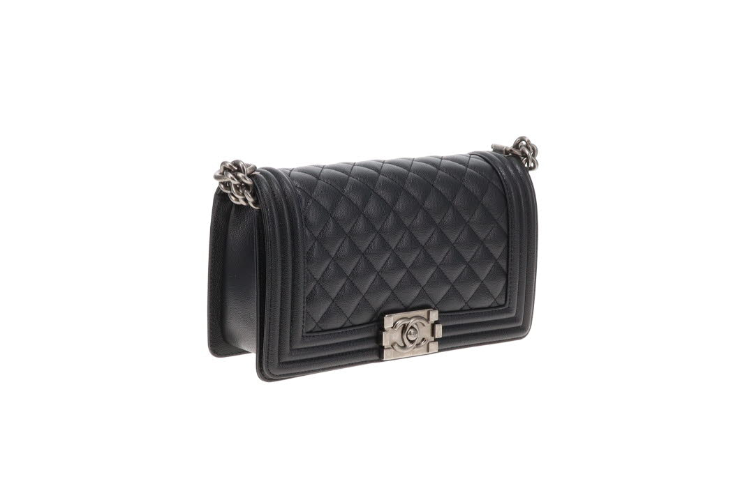 Chanel Boy Bag Medium Black with Ruthenium HW (NFID)