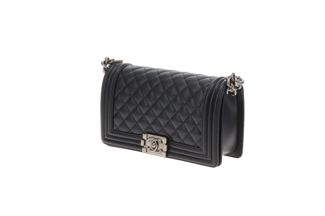 Chanel Boy Bag Medium Black with Ruthenium HW (NFID)