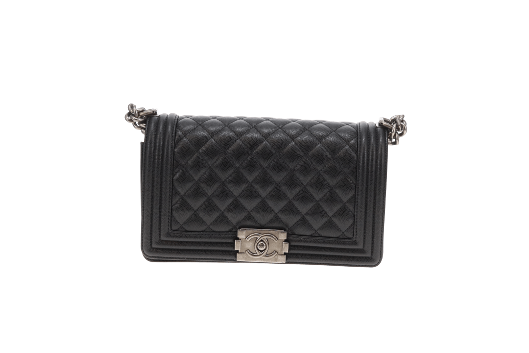 Chanel Boy Bag Medium Black with Ruthenium HW (NFID)