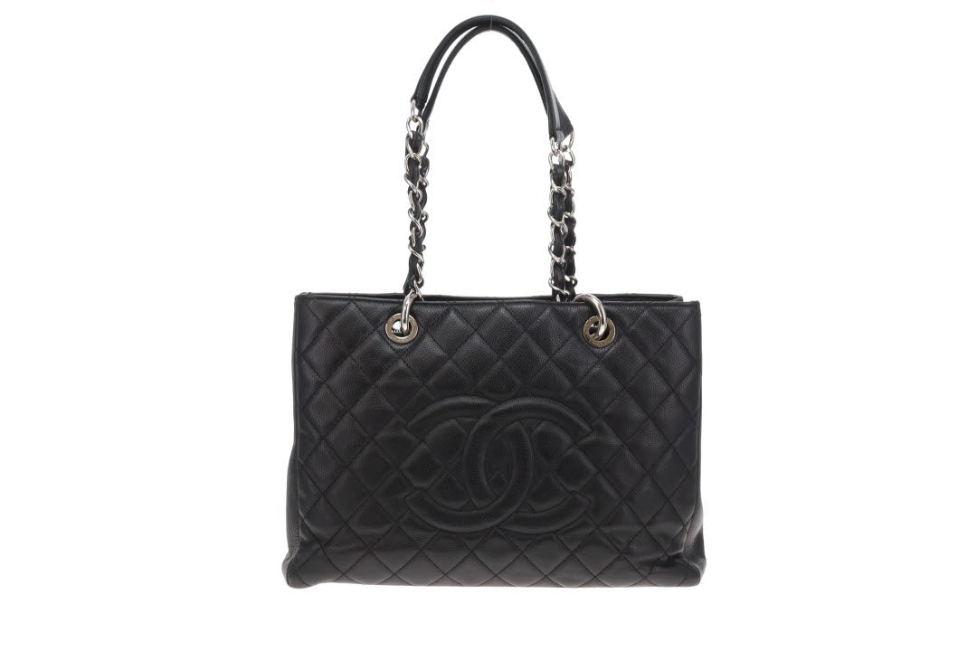 Chanel GST Grande Shopping Tote Black Caviar Leather With Silver Hardware NM