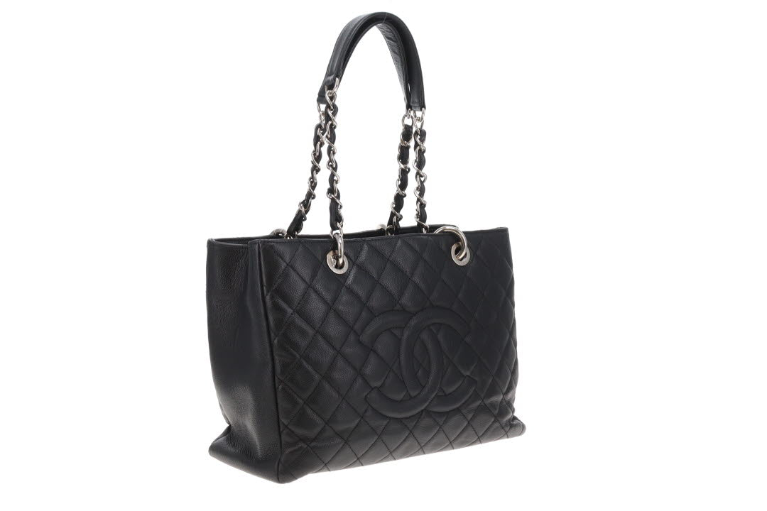 Chanel GST Grande Shopping Tote Black Caviar Leather With Silver Hardware NM