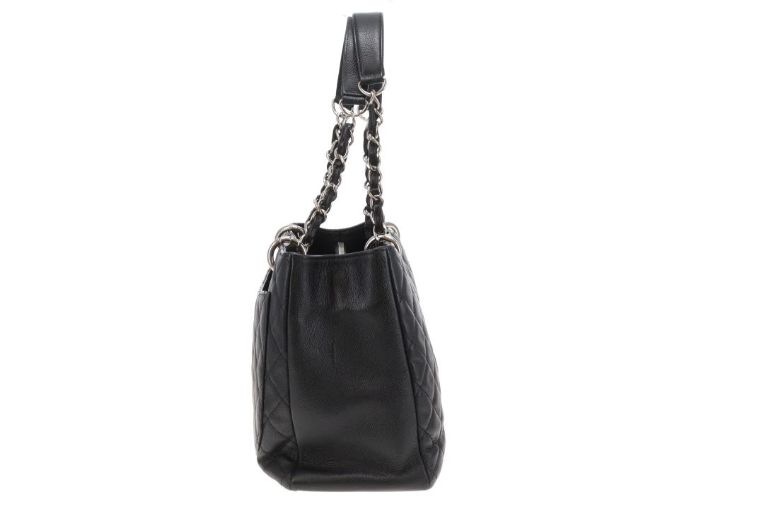 Chanel GST Grande Shopping Tote Black Caviar Leather With Silver Hardware NM