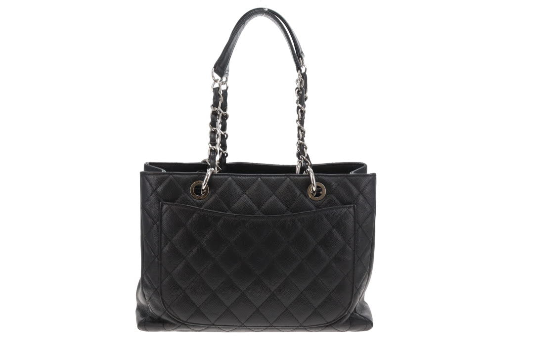 Chanel GST Grande Shopping Tote Black Caviar Leather With Silver Hardware NM
