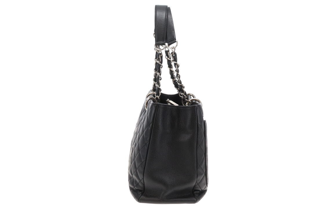 Chanel GST Grande Shopping Tote Black Caviar Leather With Silver Hardware NM