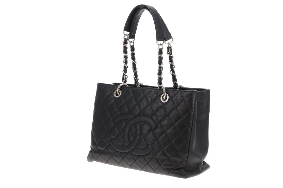 Chanel GST Grande Shopping Tote Black Caviar Leather With Silver Hardware NM