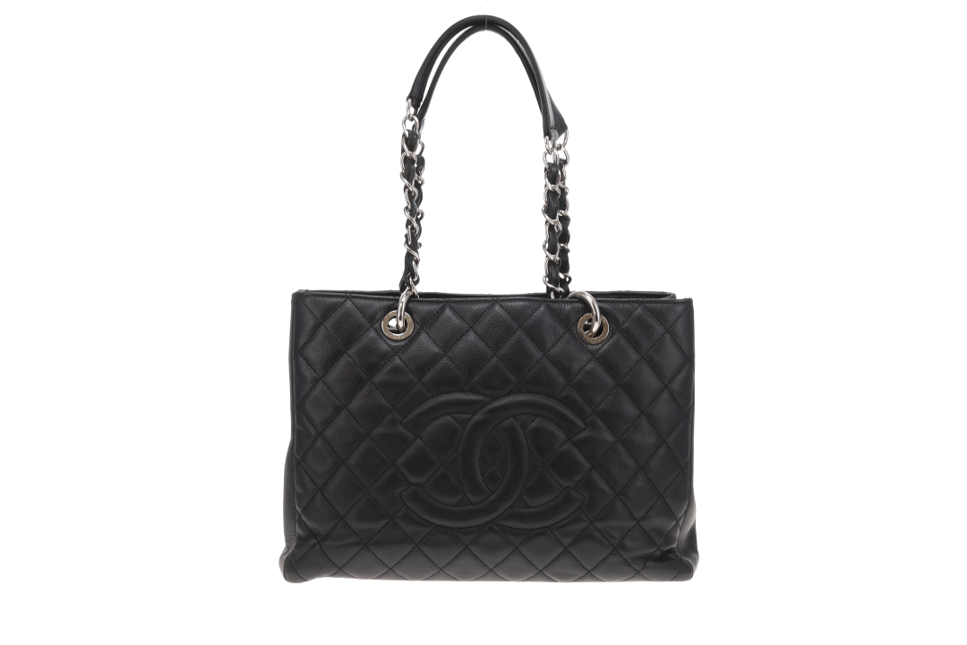 Chanel GST Grande Shopping Tote Black Caviar Leather With Silver Hardware NM