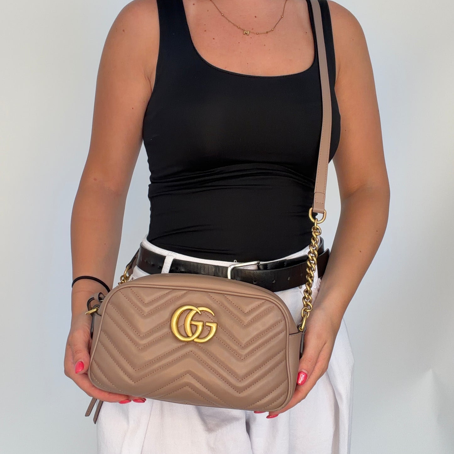 Gucci Marmont Small Camera Bag Dusty Pink Chevron GHW