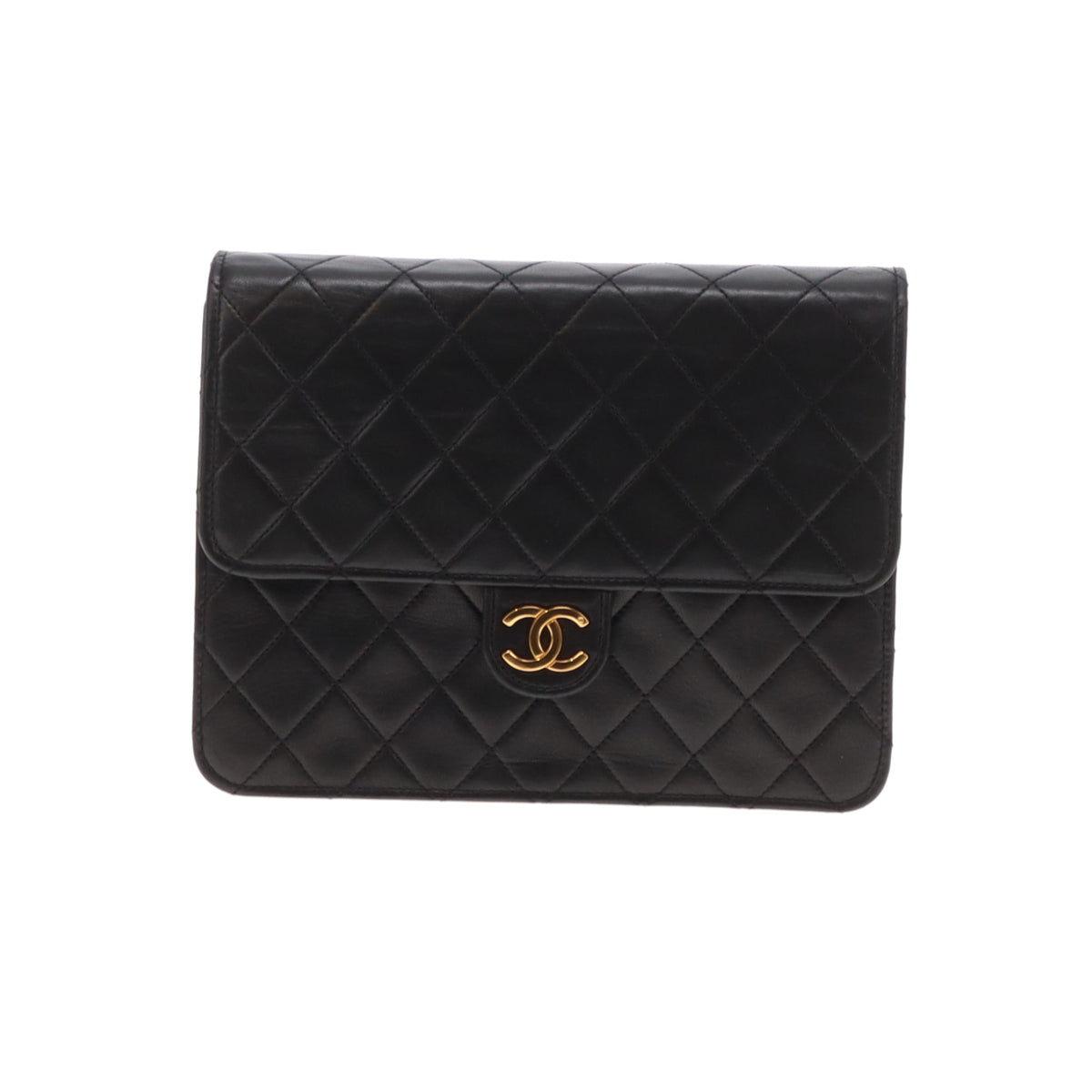 Chanel Single Flap Classic Push Lock Vintage Black Lambskin GHW