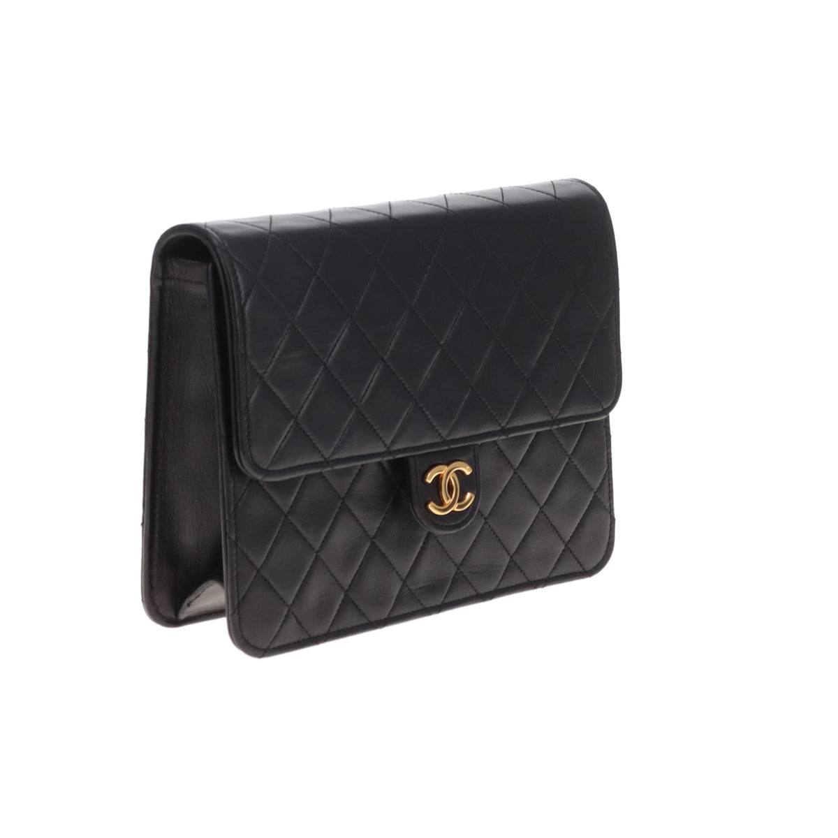 Chanel Single Flap Classic Push Lock Vintage Black Lambskin GHW