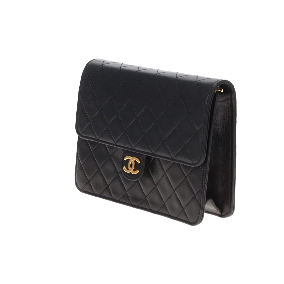 Chanel Single Flap Classic Push Lock Vintage Black Lambskin GHW
