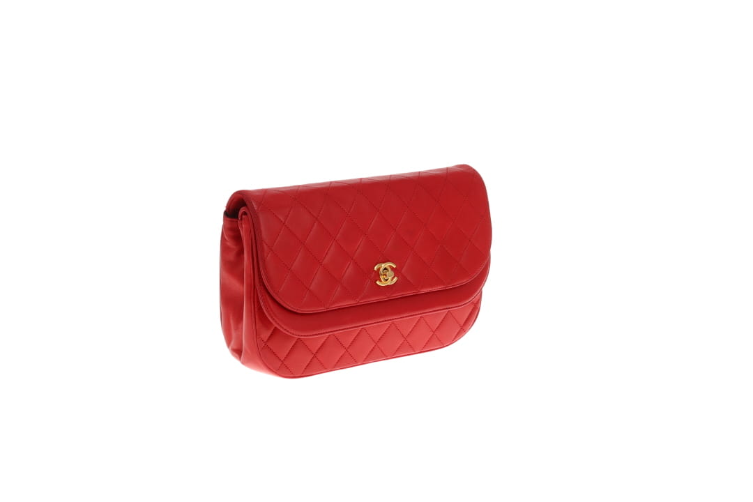 Chanel Double Half Moon Flap Shoulder Bag Red GHW