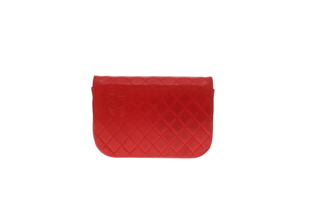 Chanel Double Half Moon Flap Shoulder Bag Red GHW