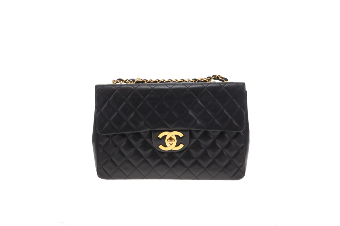 Chanel Classic Single Flap Vintage XL CC Black Lambskin GHW 1994/96