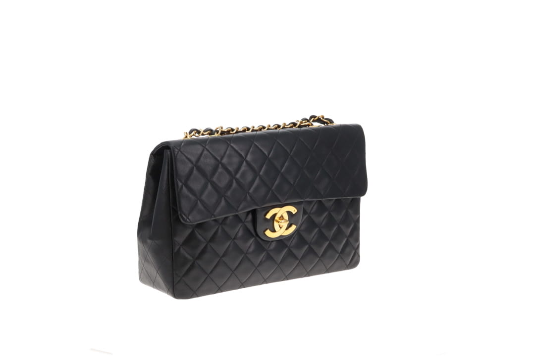 Chanel Classic Single Flap Vintage XL CC Black Lambskin GHW 1994/96