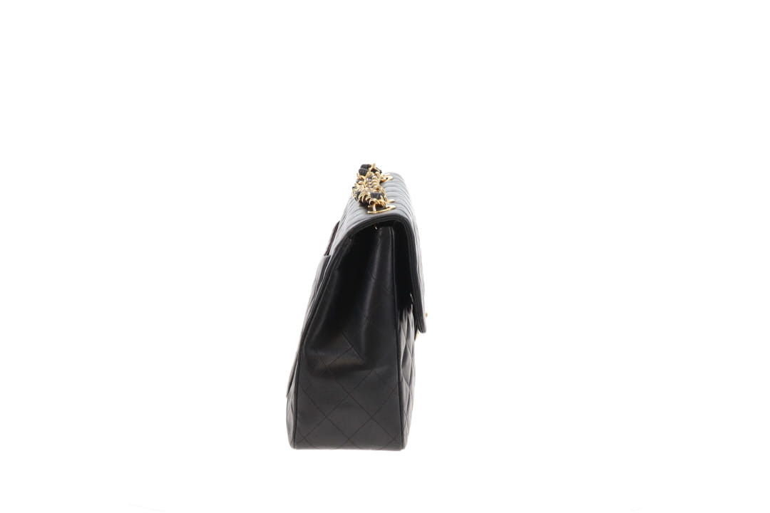 Chanel Classic Single Flap Vintage XL CC Black Lambskin GHW 1994/96