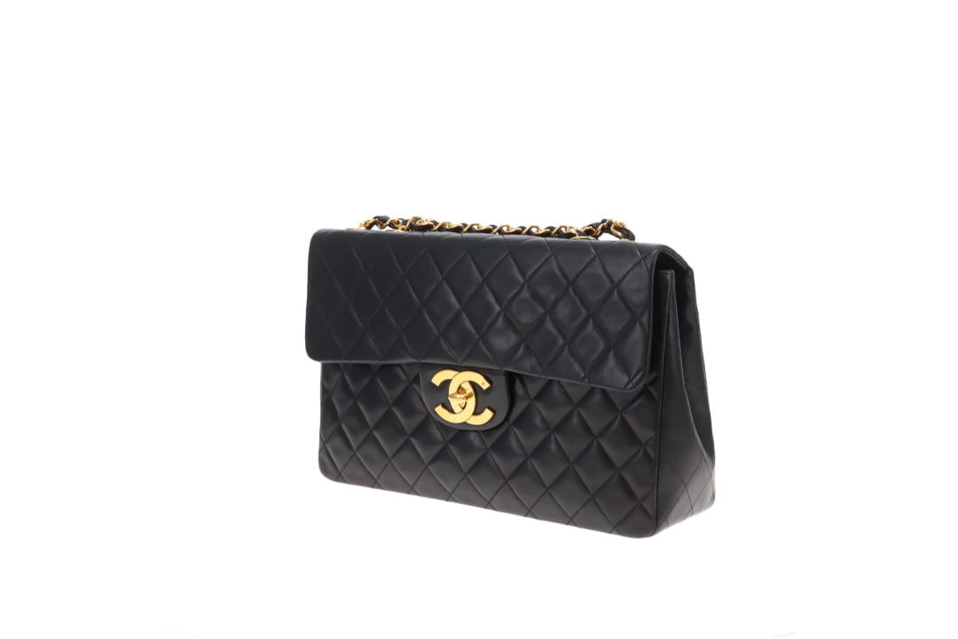 CHANEL ビンテージ Chanel Classic Single Flap Vintage XL Black Lambskin Gold HW 1994