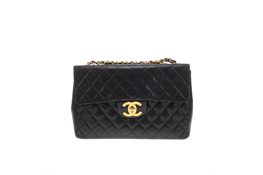 Chanel Classic Single Flap Vintage XL CC Black Lambskin GHW 1994/96