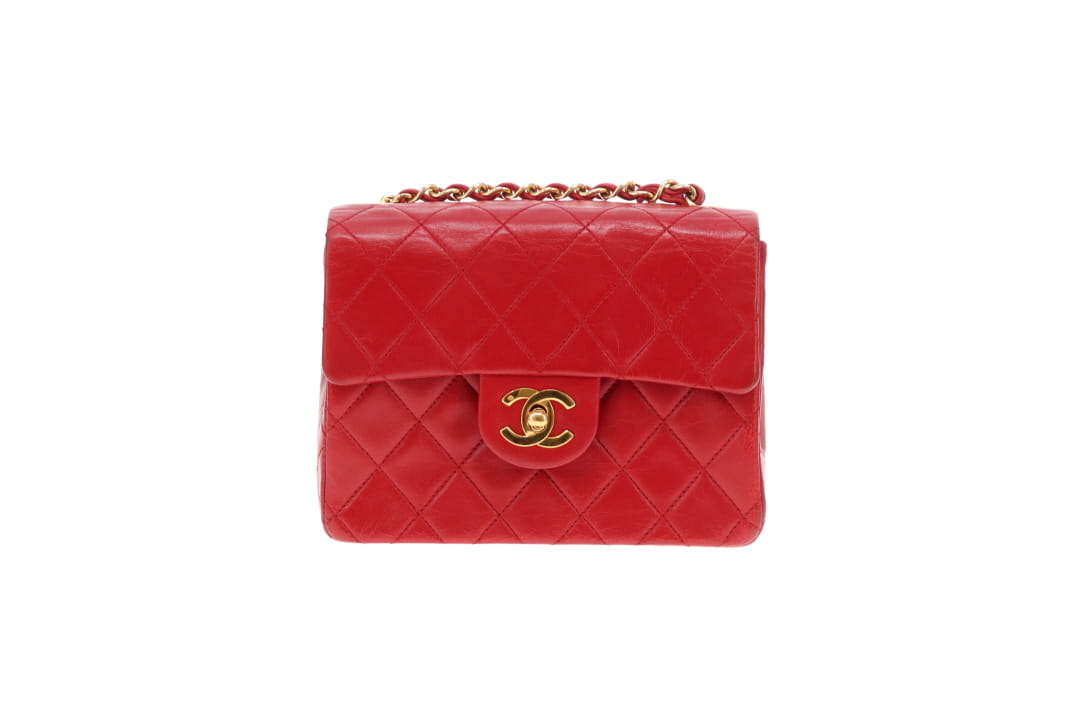 Chanel Classic Mini Square Vintage Red GHW 1989/91