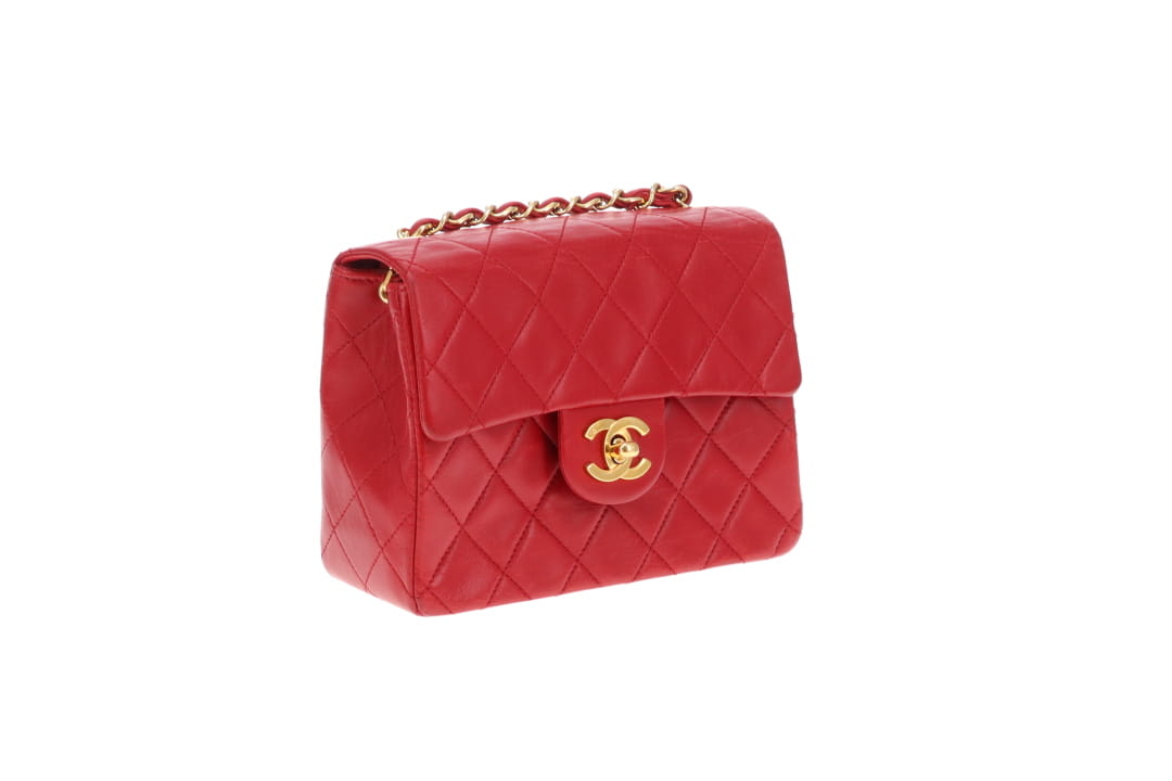 Chanel Classic Mini Square Vintage Red GHW 1989/91