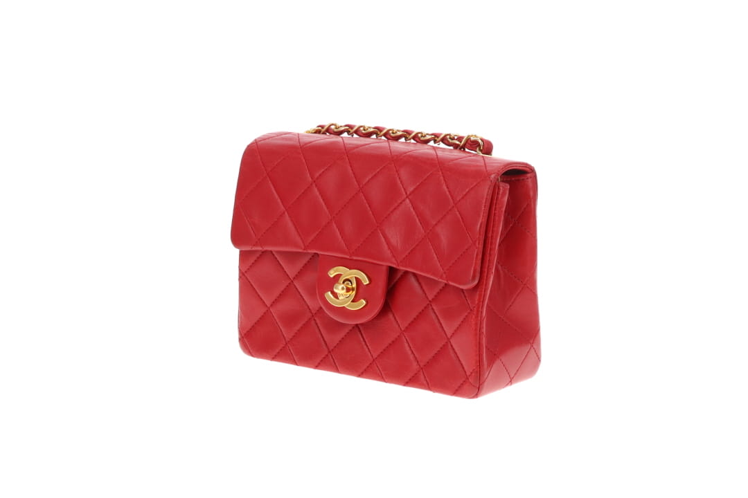Chanel Classic Mini Square Vintage Red GHW 1989/91