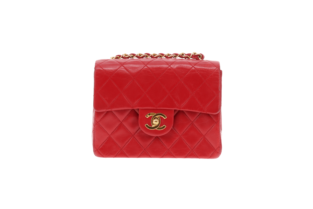 Chanel Classic Mini Square Vintage Red GHW 1989/91